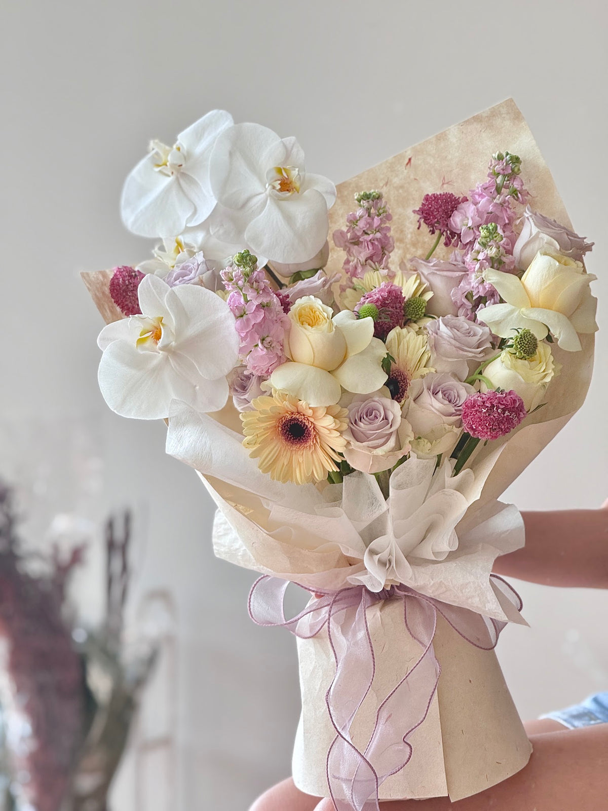 Palette Orchid, Gerbera & Rose Bouquet (Cat-Safe) by CC Flora