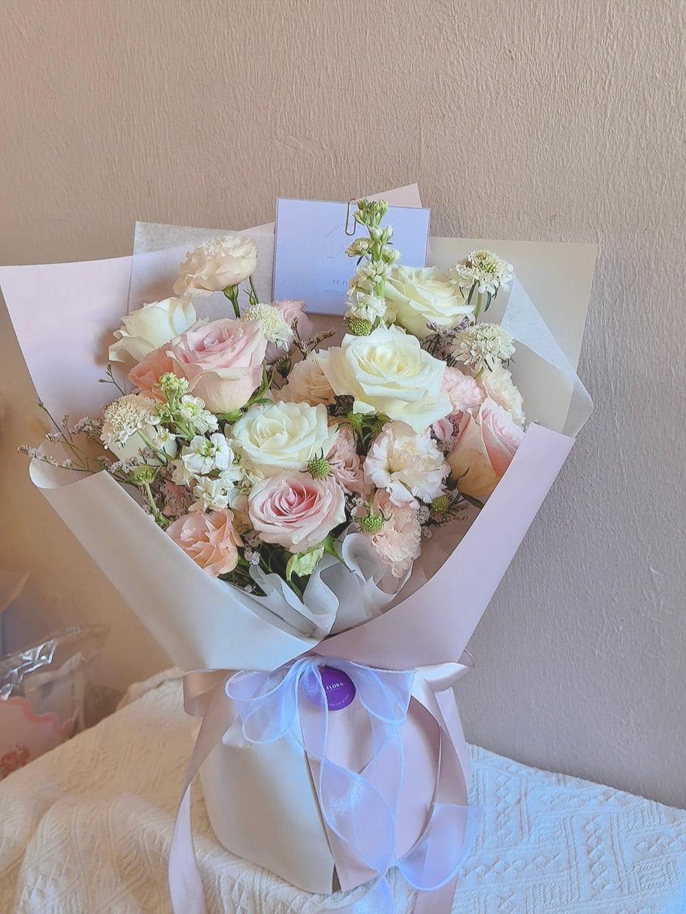 Radiance Pink & White Rose Bouquet (Cat-Safe) by CC Flora