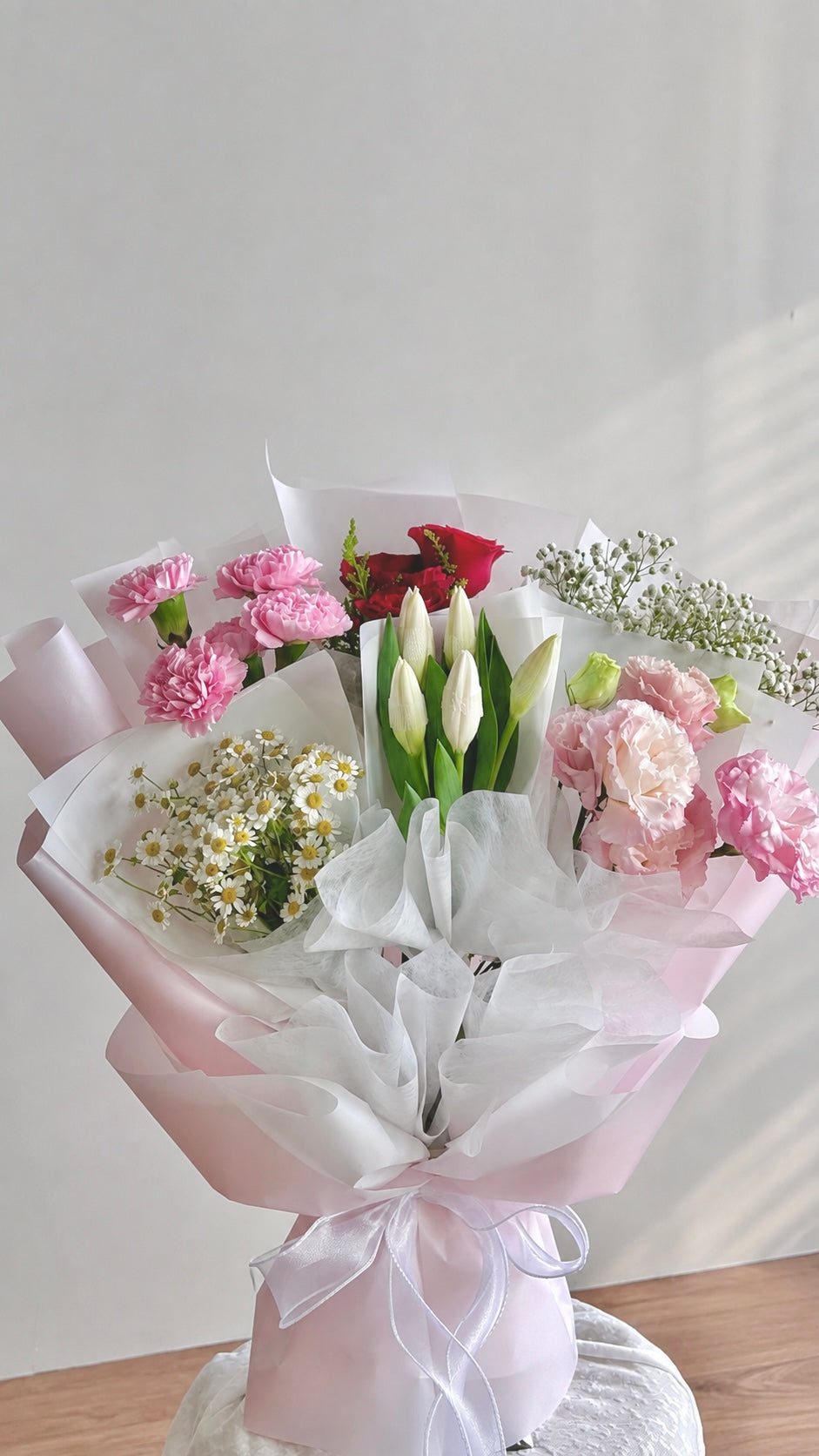 Fantasy Grace Tulip, Rose & Carnation Bouquet by CC Flora – view 2