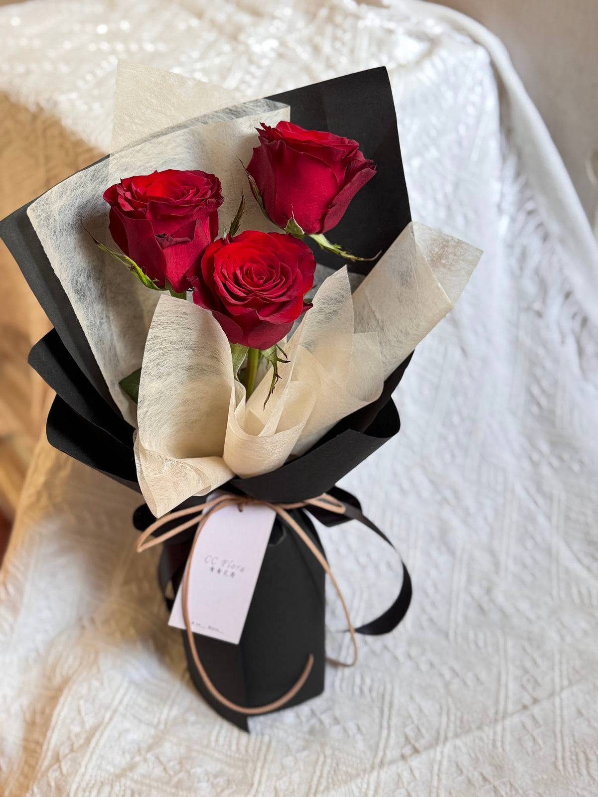 Amour Red Trio – 3 Red Rose Bouquet by CC Flora
