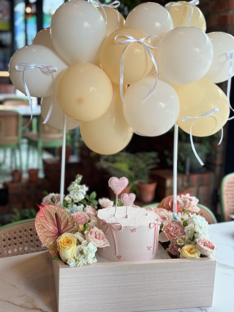 Balloon Bloom Box with Cake & Fresh Flowers by Bamboo Green Florist, Penang, photo 2
