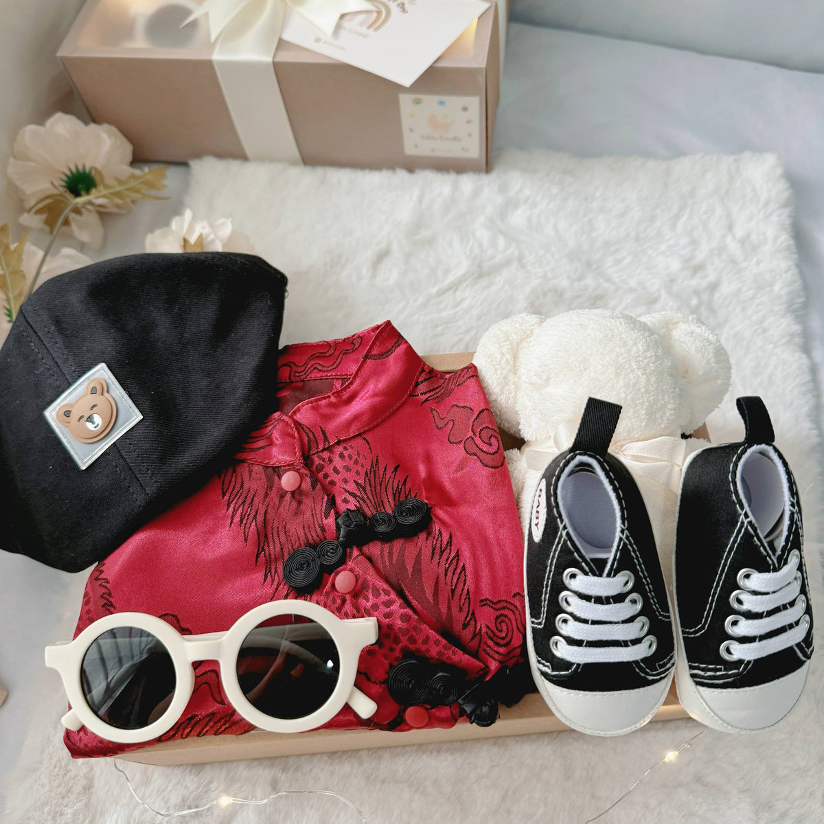 Baby Boy Red Hanfu classic baby gift box with red Hanfu-style romper