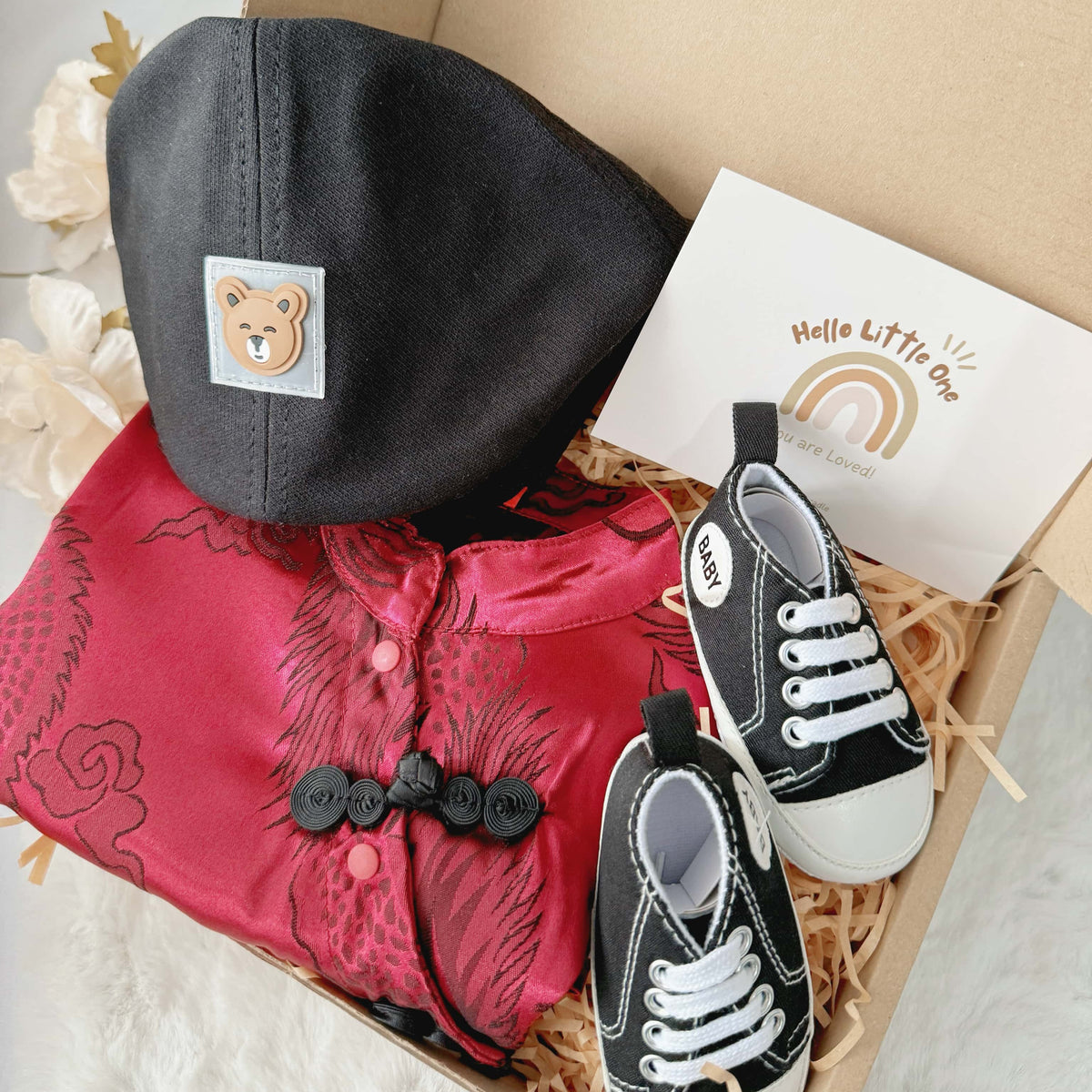 Baby Boy Red Hanfu standard baby gift box with red Hanfu-style romper