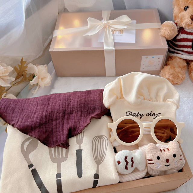 Baby Chef classic baby gift box with chef romper with matching hat and bib
