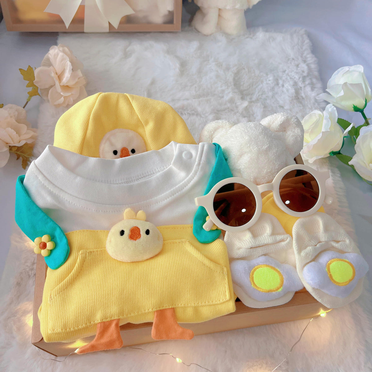 Baby Chicky classic baby gift box with yellow chick romper