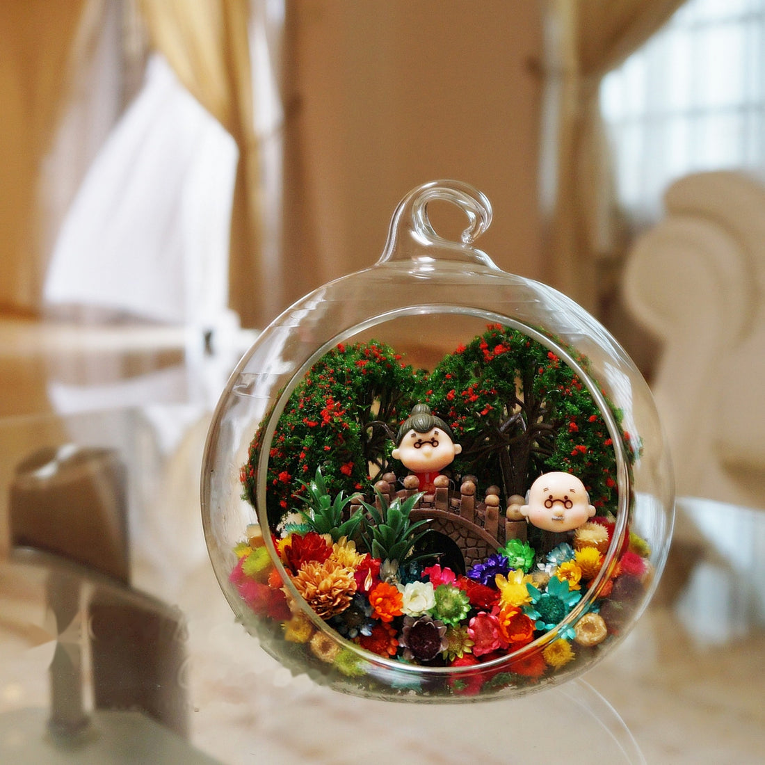 Elderly Couple preserved flower terrarium