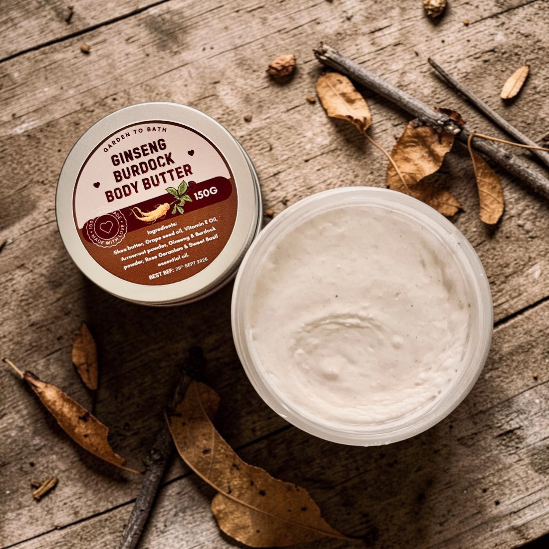 Ginseng and Burdock Body Butter, included in Garden to Bath gift sets