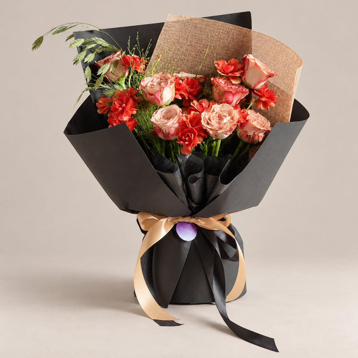 Amora Cappuccino Rose Bouquet — professional studio product photograph.
