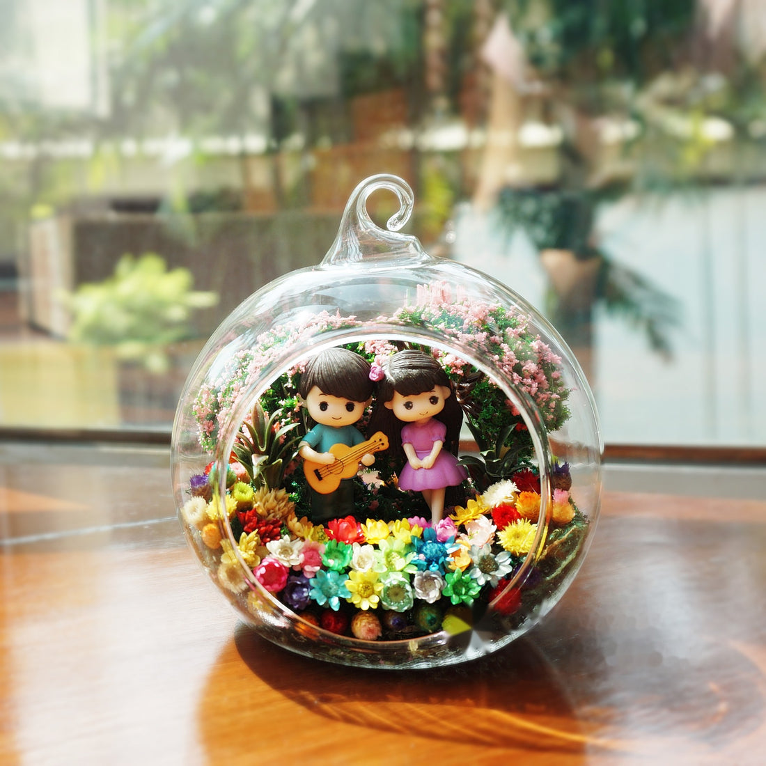 Guitar Serenade Couple preserved flower terrarium