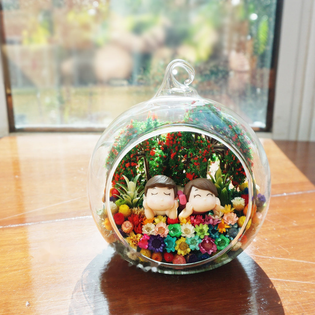 Lying Down Couple preserved flower terrarium
