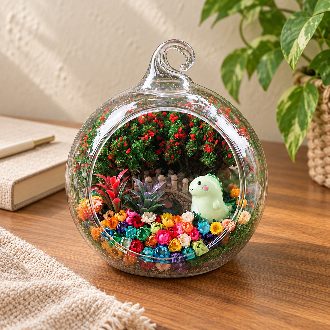 Little Dinosaur Preserved Flower Terrarium — desk lifestyle