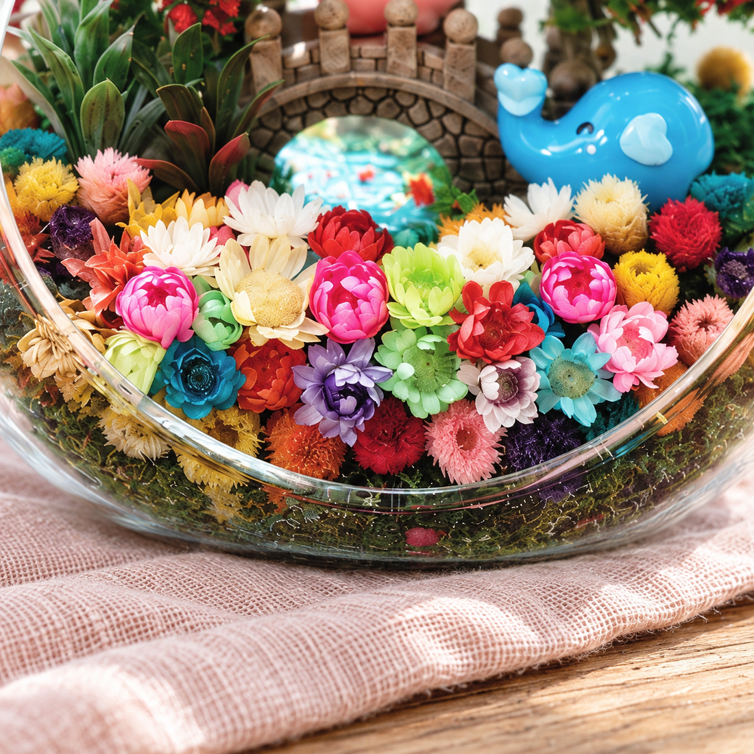 Little Elephant Preserved Flower Terrarium — flower glass detail