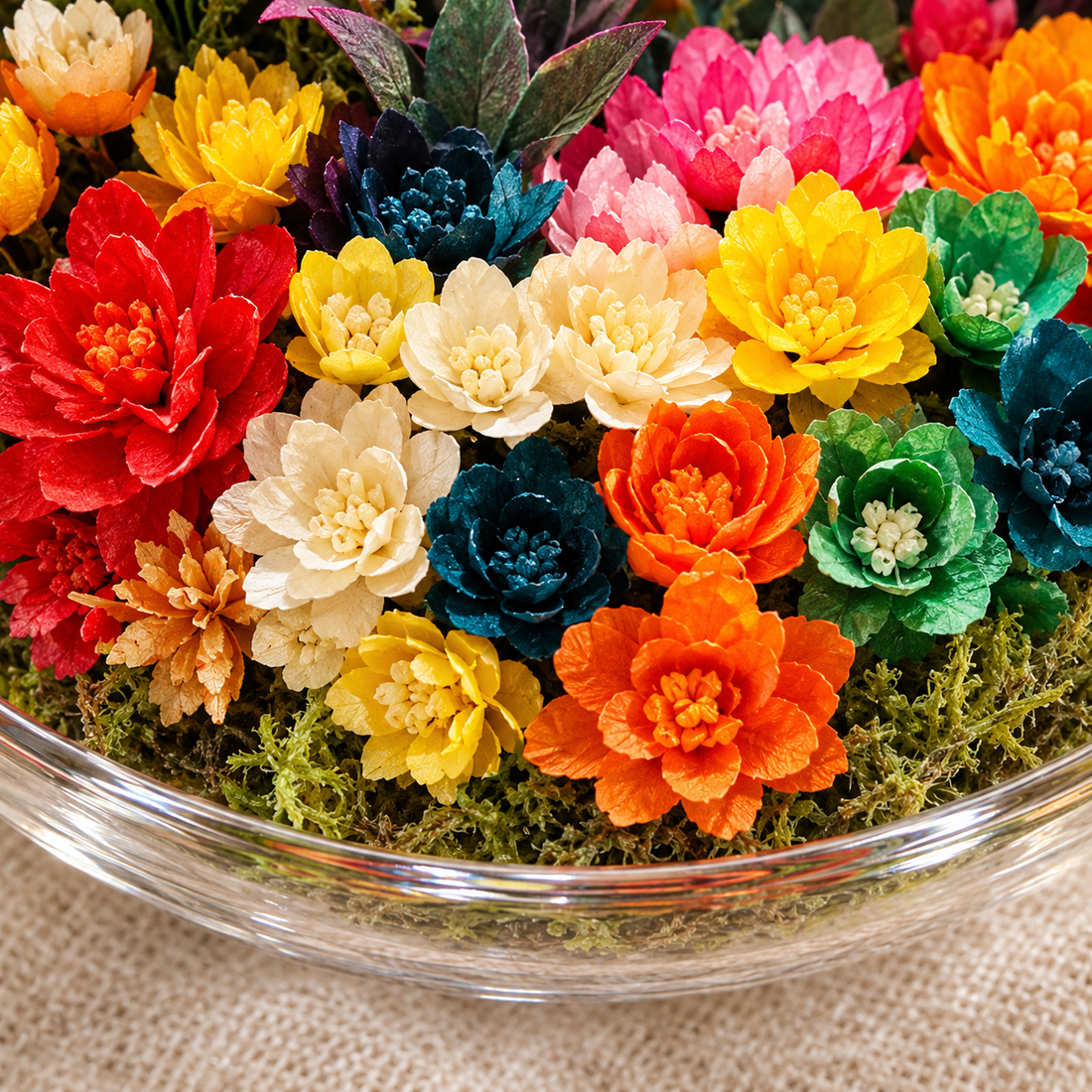 Three Puppies Preserved Flower Terrarium — flower glass detail