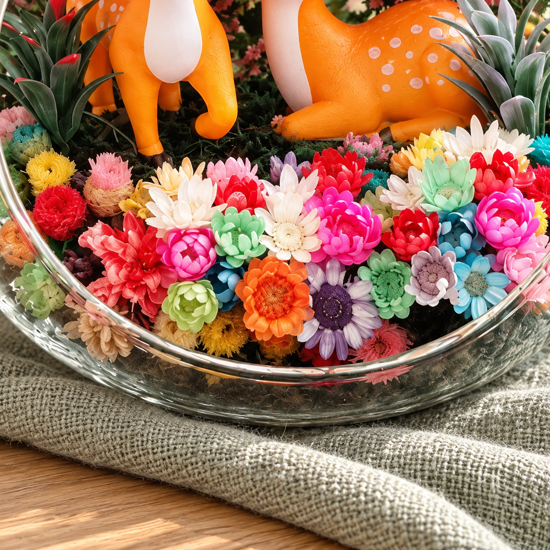 Two Deer Preserved Flower Terrarium — flower glass detail