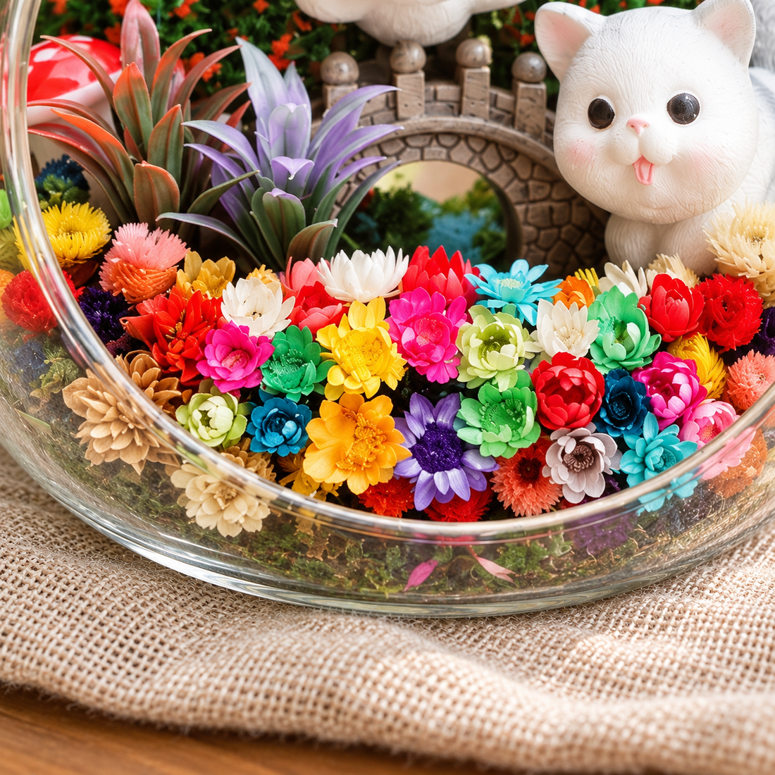 Two Grey Cats Preserved Flower Terrarium — flower glass detail