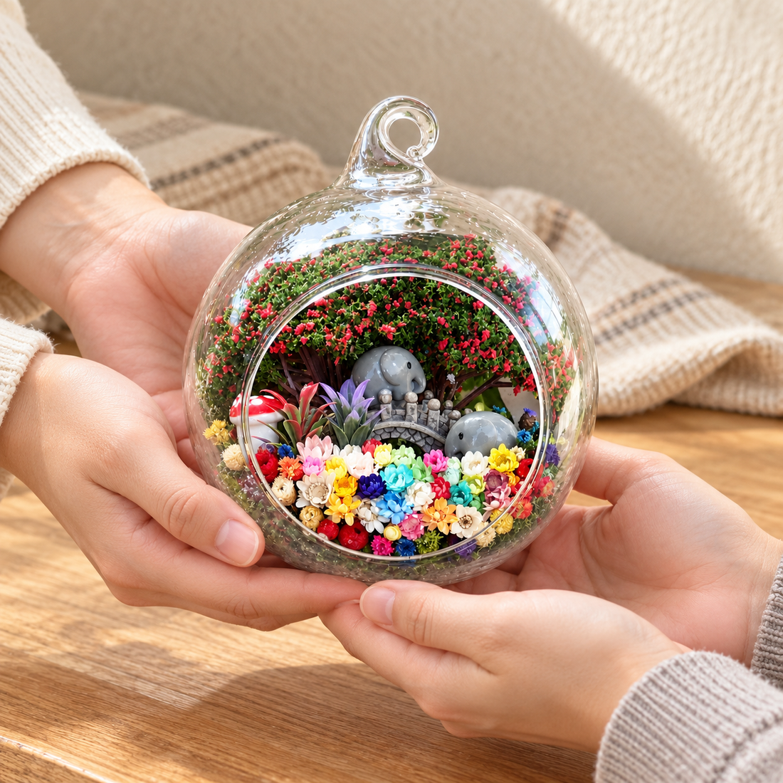 Two Grey Elephants Preserved Flower Terrarium — gifting moment