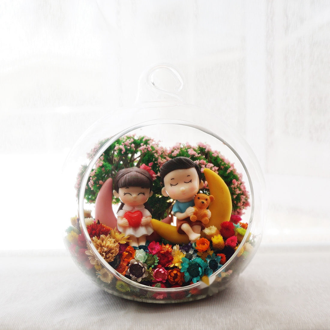 Moon Couple preserved flower terrarium