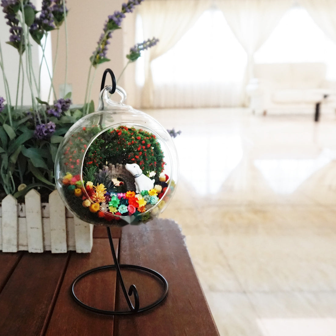 Puppy Pair preserved flower terrarium