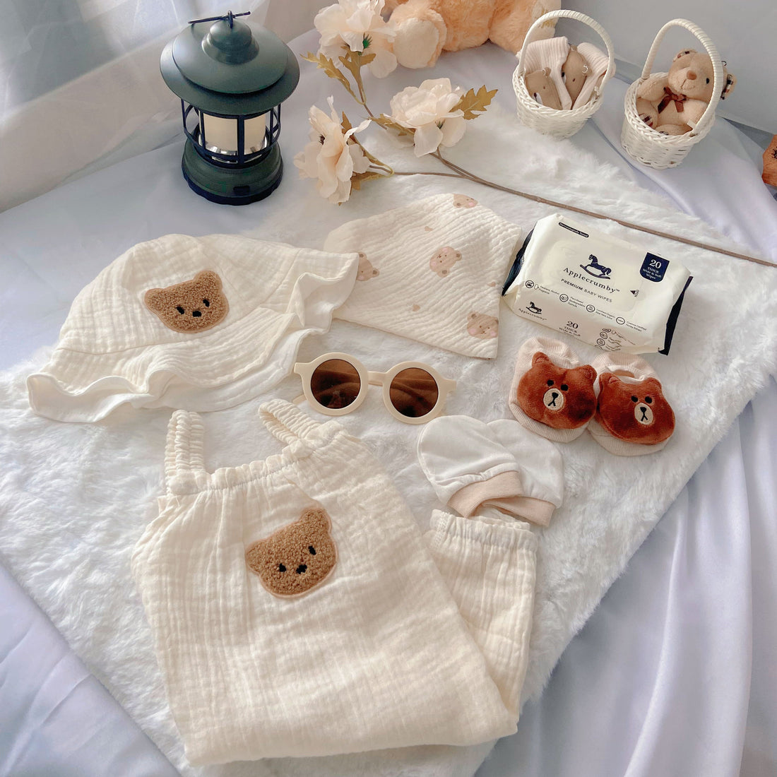Summer Bear baby outfit styling – bear-themed summer romper