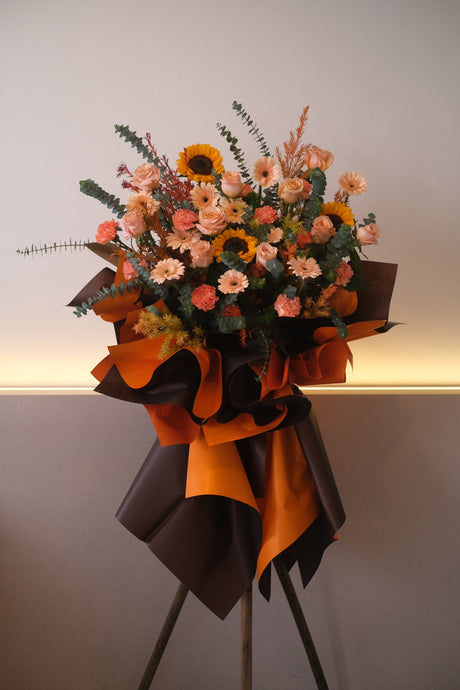 Omakase Opening Grand Opening Flower Stand (Flame Orange) by Bamboo Green Florist, Penang