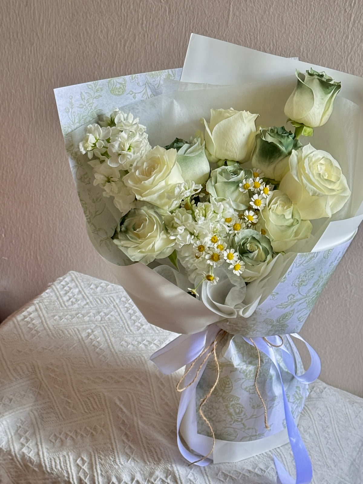 Noir Ink Green-Tinted White Rose Bouquet by CC Flora