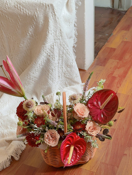 Souvenir Garden Anthurium & Rose Flower Basket by CC Flora – view 2
