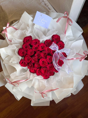 The Deep Love – 33 Red Roses Heart Bouquet by CC Flora