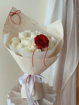 Eternel White & Red Rose Bouquet by CC Flora