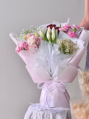 Fantasy Grace Tulip, Rose & Carnation Bouquet by CC Flora