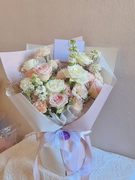 Radiance Pink & White Rose Bouquet (Cat-Safe) by CC Flora