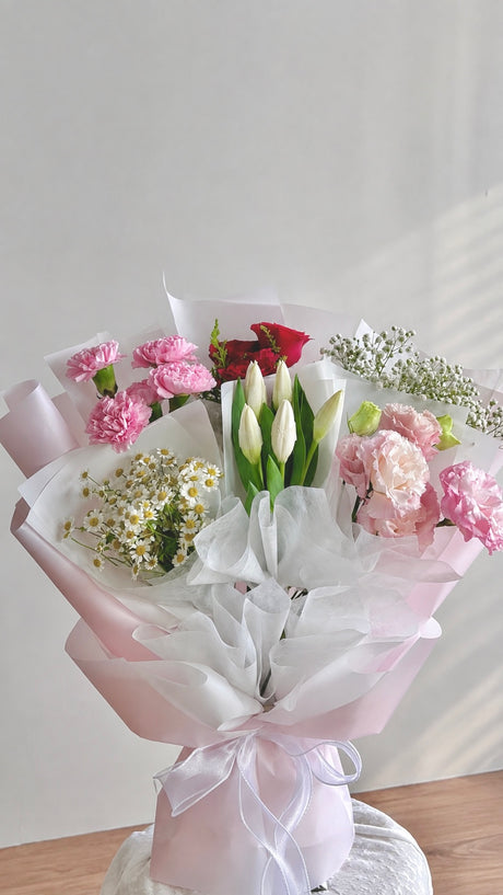 Fantasy Grace Tulip, Rose & Carnation Bouquet by CC Flora – view 2
