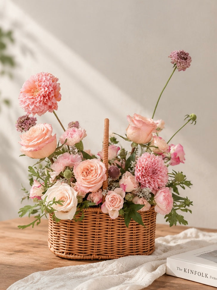 Harmonia Garden Pink Flower Basket by CC Flora