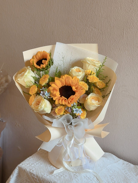 Dawn Sunflower & Yellow Rose Bouquet by CC Flora – view 2