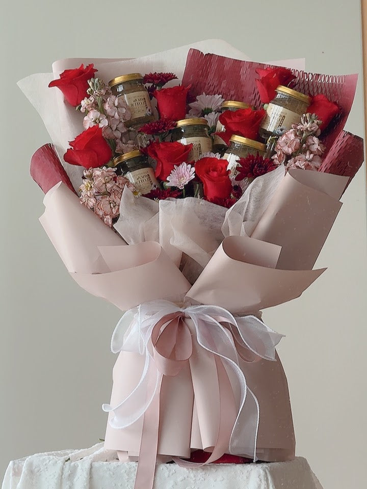 Birdnest & Red Rose Bouquet by CC Flora