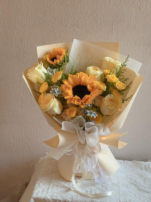 Dawn Sunflower & Yellow Rose Bouquet by CC Flora