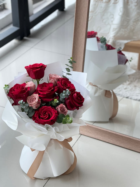 Beloved Ruby Red & Cappuccino Rose Bouquet by CC Flora