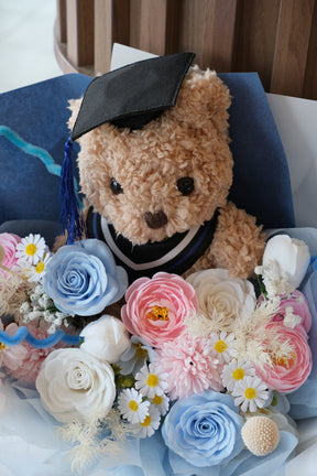 Graduation Blue Soap Flowers Bouquet by Bamboo Green Florist, Penang