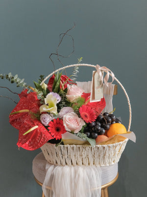 Healthy Grazing Fruit & Flower Basket by Bamboo Green Florist, Penang