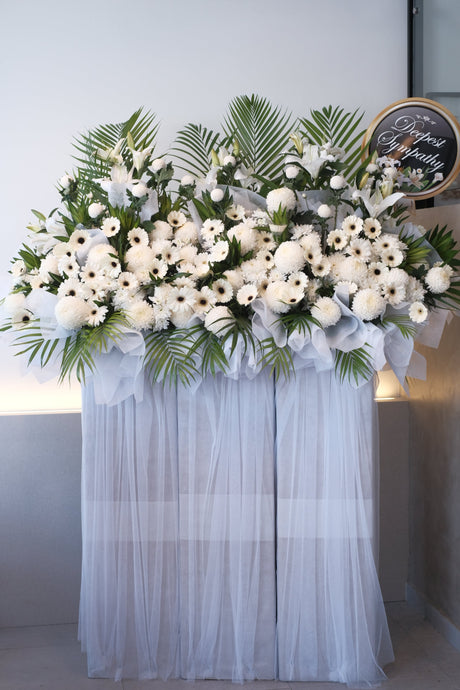 Narajo White Condolence Wreath by Bamboo Green Florist, Penang