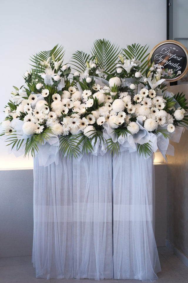 Narajo White Condolence Wreath by Bamboo Green Florist, Penang
