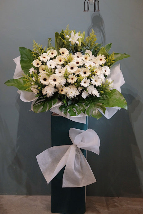 White Whimsey Condolence Wreath by Bamboo Green Florist, Penang