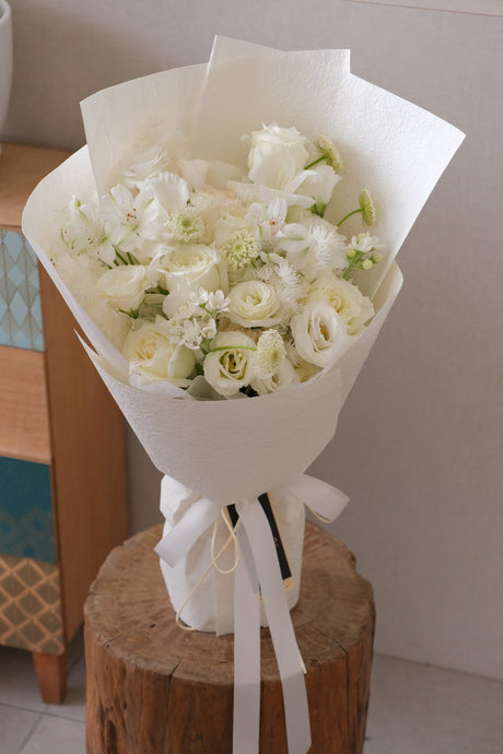 White Pearson Rose Bouquet by Bamboo Green Florist, Penang