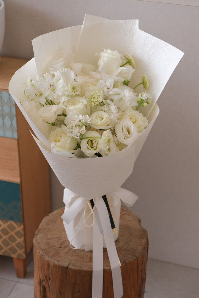 White Pearson Rose Bouquet by Bamboo Green Florist, Penang