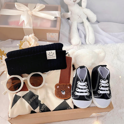 Baby Checkmate classic baby gift box with checkered romper