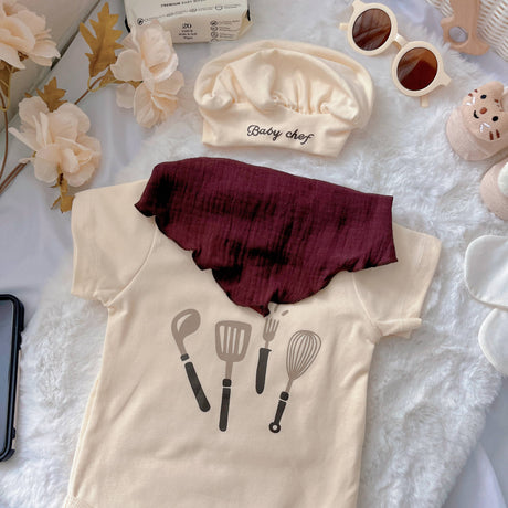 Baby Chef baby outfit styling – chef romper with matching hat and bib