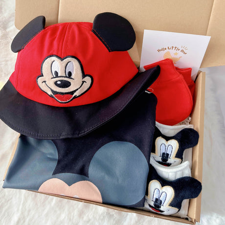 Baby Mickey standard baby gift box with red and black mouse-themed romper
