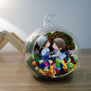 Blue Couple preserved flower terrarium