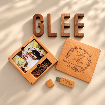 Personalised 32GB USB drive in engraved wooden keepsake box