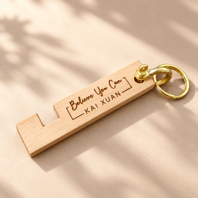 Personalised walnut wood keychain phone holder with engraved name