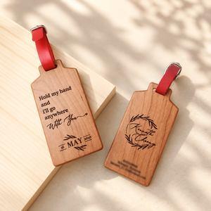 Personalised cherry wood luggage tag with engraved name